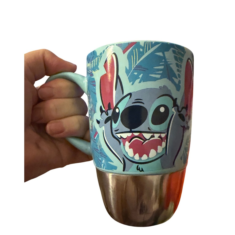 Disney Stitch Coffee Mug Unisex OS Teal Excellent Stainless Steel Base Tropical